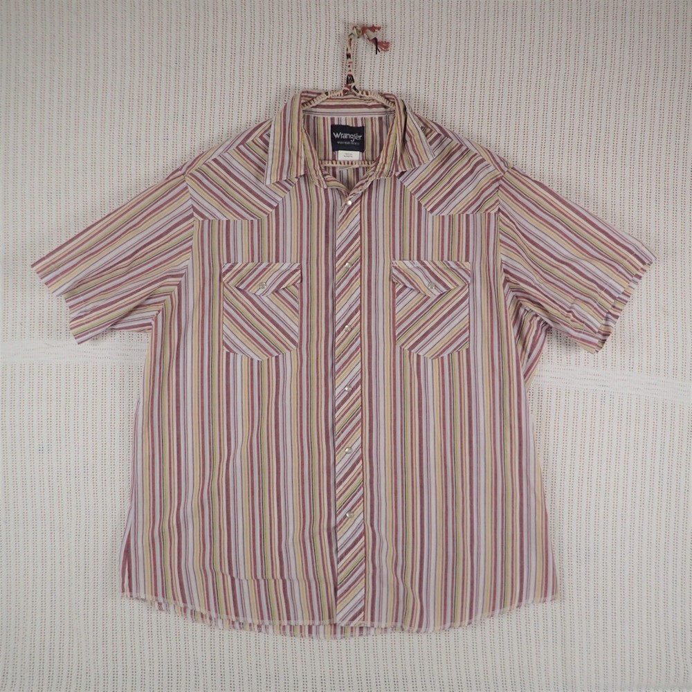 Vintage Wrangler Men's Multicolor Stripes Short Sleeve Pearl Snap Shirt Size: XL
